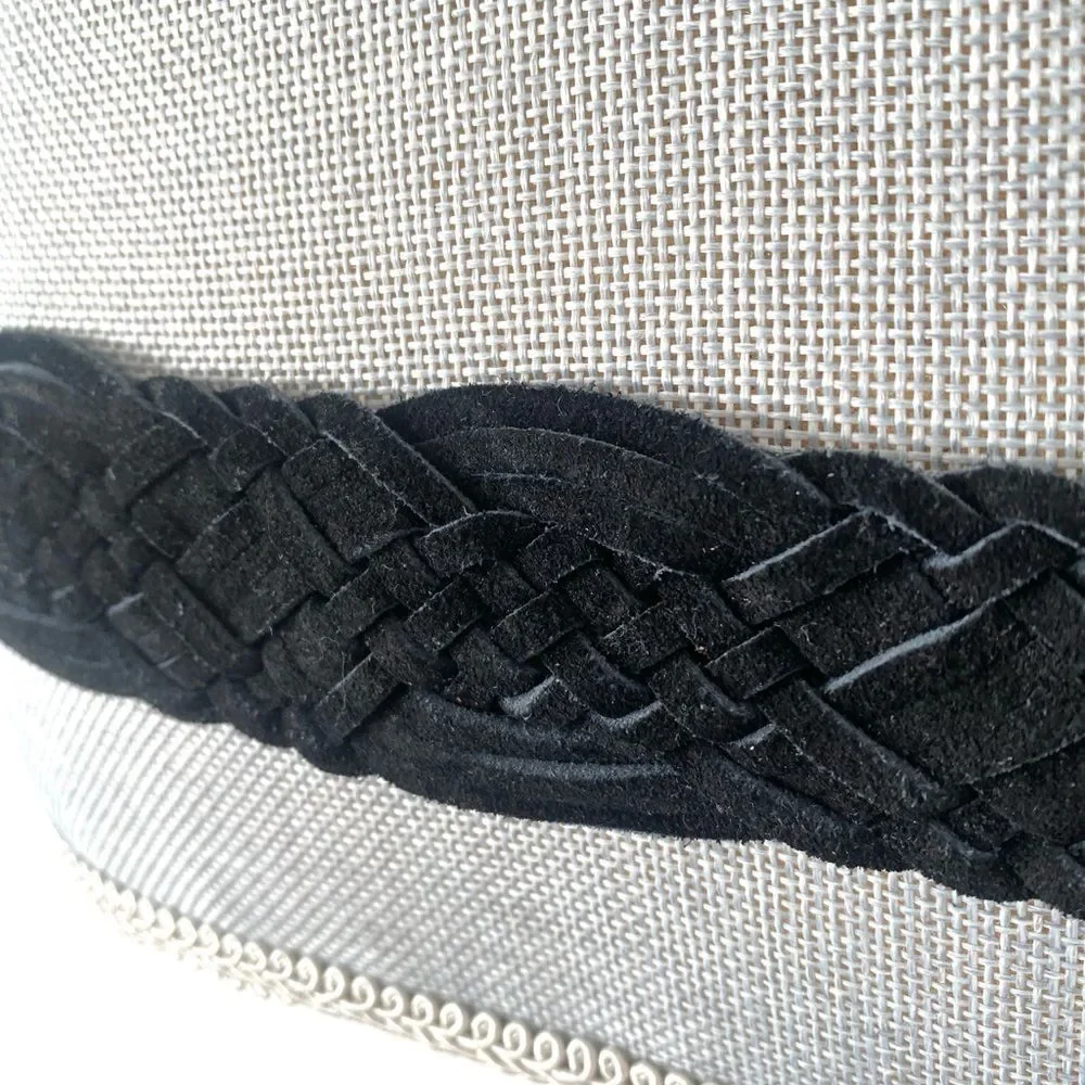 Elegant Black Suede Leather Woven Belt with Silver Buckle Sz L 40” W Boho Chic